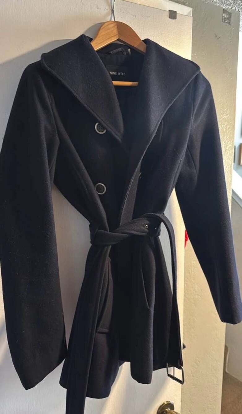 Nine West Black Belted Double-Breasted Coat